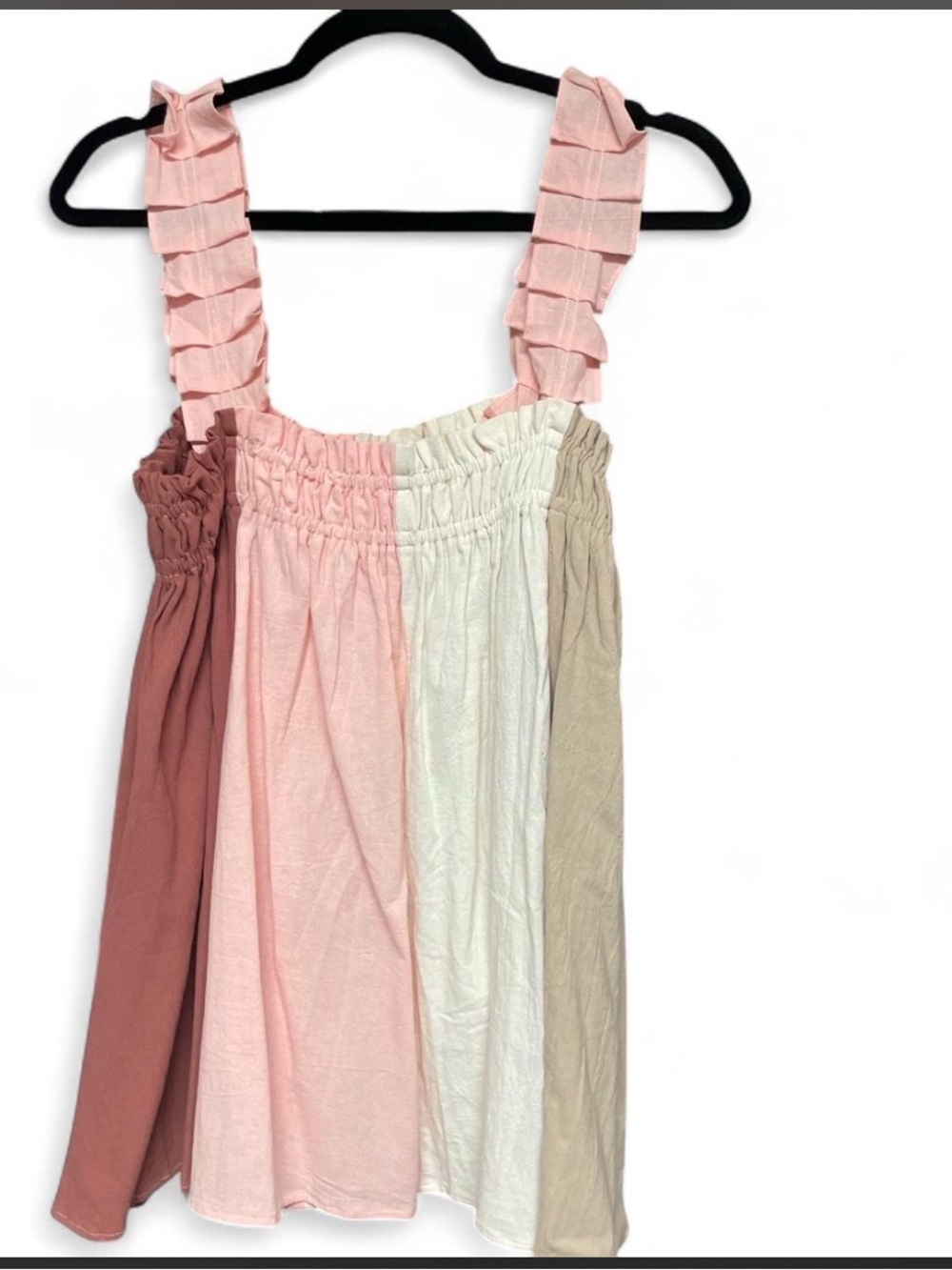 BiBi Pink, Cream & Brown Colorblock Ruffle Strap Tunic